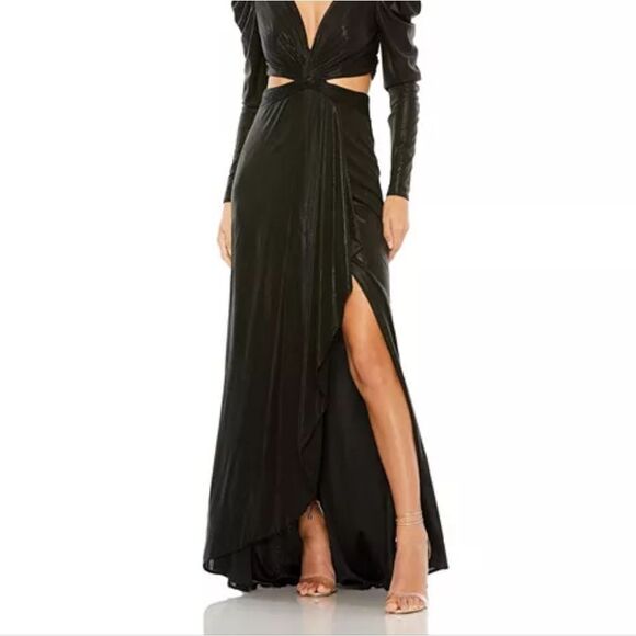 NWT Mac Duggal Women's Princess Sleeve Cut Out Metallic Gown - BLACK - Picture 6 of 11